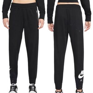 Nike Sportswear Fleece Jogger Black White Splash Swoosh Logo Sweatpants Speckled